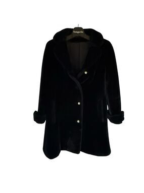 Vintage Borgazia Black Faux Fur Women’s Long Winter Coat By Sportowne No Size